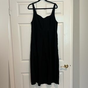 Old Navy Elegant Black Linen Midi Ankle Dress with Sweetheart Neckline